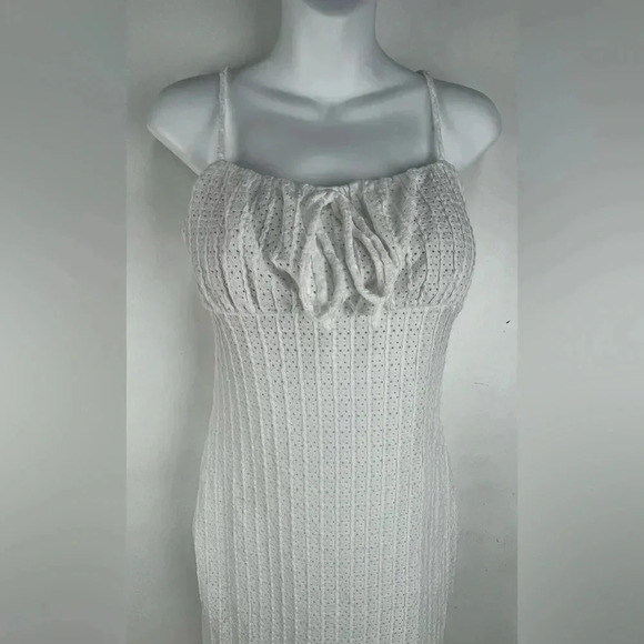 Women's Spaghetti Straps Knit Maxi Dress Square Neck Hollow Out Sweater Dress - Picture 3 of 5